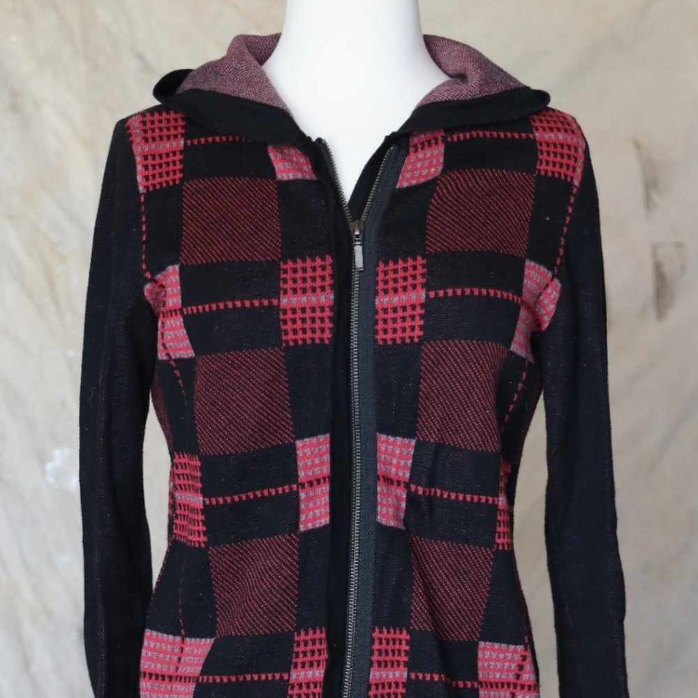 Caslon black/red/pink plaid zip up sweater hoodie